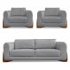 Kit 2 Poltronas e Sofá Living 2 Lugares 1,60m Lottus Linho Grafite Pés Castanho - Pallazio