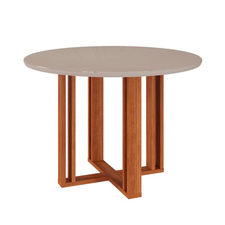 Mesa de Jantar Redonda com Tampo de Vidro Flora Cinamomo e Off White 109 cm