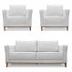 Kit 2 Poltronas e Sofá Living 2 Lugares 1,70m Vega Linho Cinza Pés Castanho - Pallazio