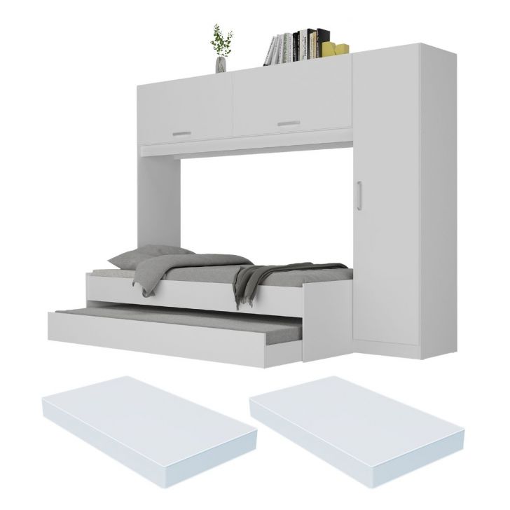 Bicama com Colchão Incluso e Guarda Roupa/Roupeiro Multimóveis Branco