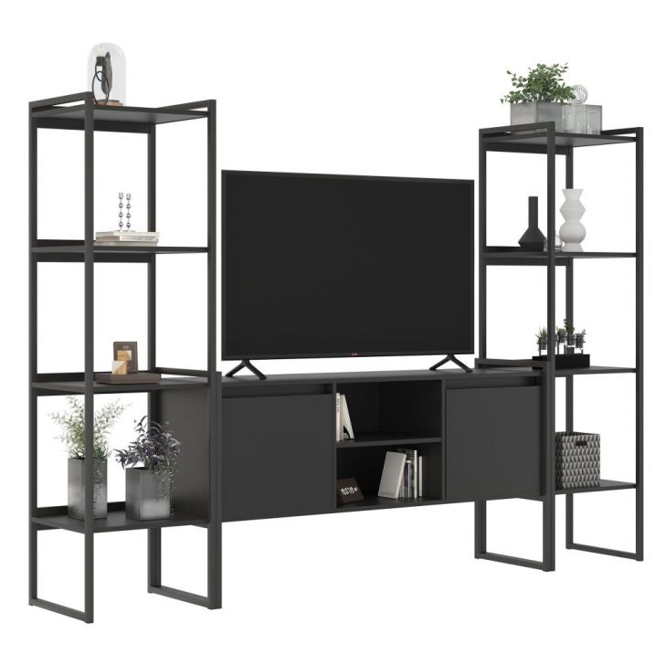 Rack 2 Portas com Estante Clean Preto Onix