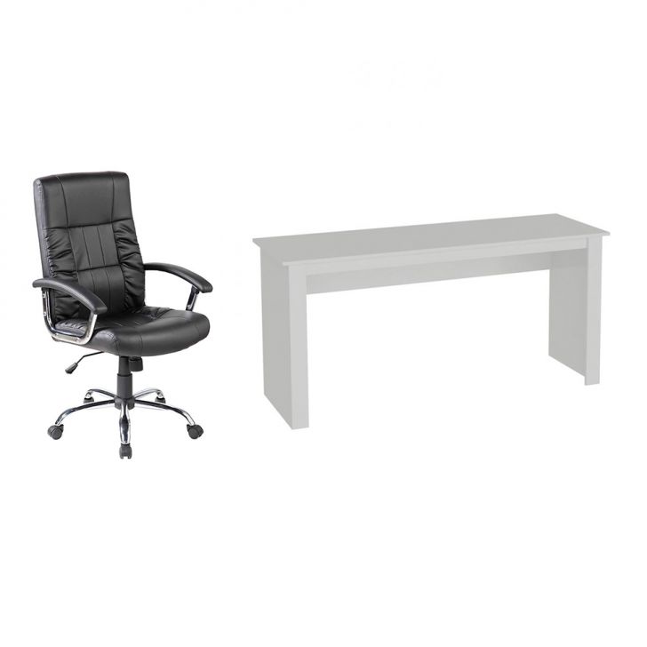 Conjunto de Mesa Badesh Branca com Cadeira de Escritório Presidente Giratória com Relax Office Plus Preta