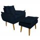Conjunto Decorativo Poltrona com Puff Opala Suede Azul Marinho - Montanaris Decor