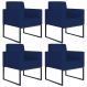 Kit 04 Poltronas Decorativas Sala Recepção Base Fixa Metal Helô L02 Suede Azul Marinho - Lyam Decor