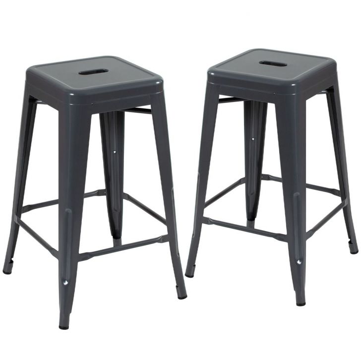 Kit 2 banquetas médias Iron Tolix 66 cm Cinza Escuro