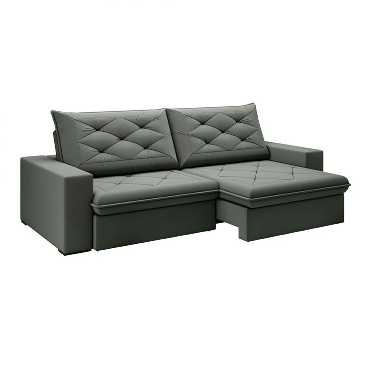 Image of Sofá 3 Lugares Retrátil E Reclinável Flexforma Premier Veludo Cinza 230 Cm PLA-LI181UP55MUQMOB