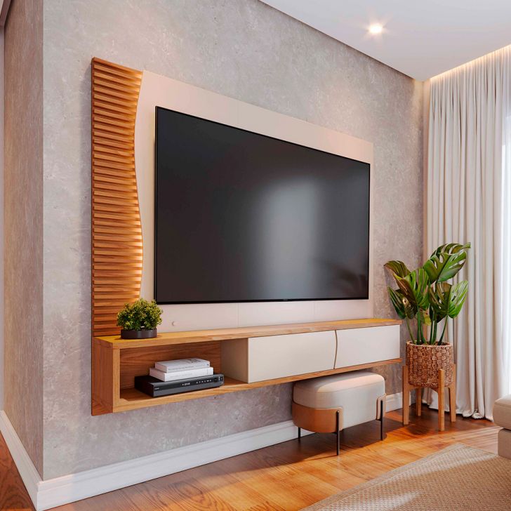 Painel para TV até 65 Polegadas Egeu com LED 2 Portas Off White e Freijó