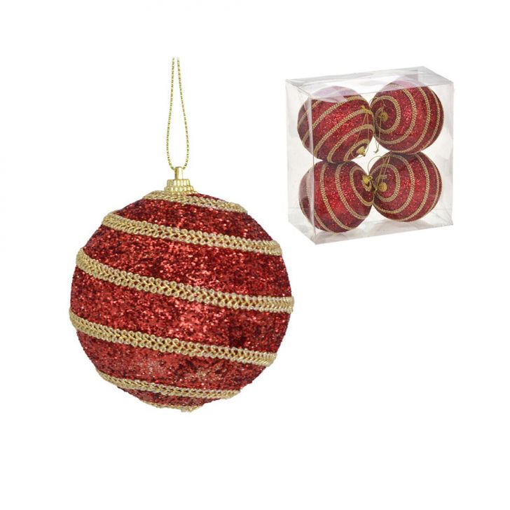 Kit com 4 Bolas Natalinas Espressione Vermelho e Dourado 10 cm