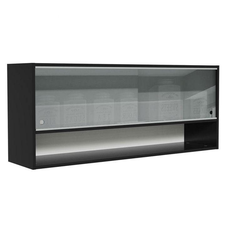 Armário de Cozinha Aéreo 120cm 2 Portas Correr Vidro Neutral 1 Nicho Preto Reims Madesa