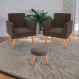 Conjunto Poltronas e Puff Iara Veludo Marrom