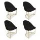 Kit 04 Cadeiras Poltrona de Jantar Bela Suede Preto Base Metálica Industrial Dourado - Pallazio