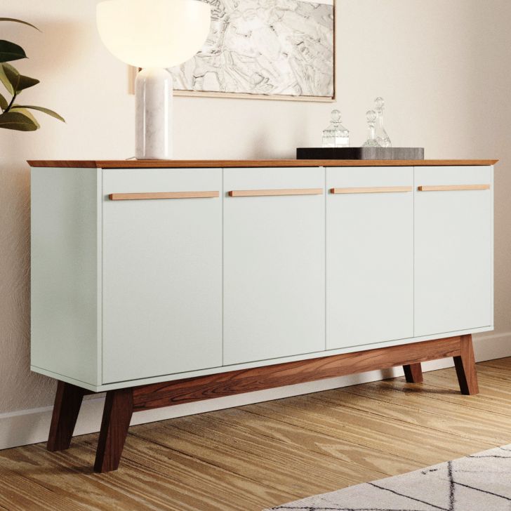 Aparador Buffet Atta Quatro Portas Com Pés de Madeira - Off White