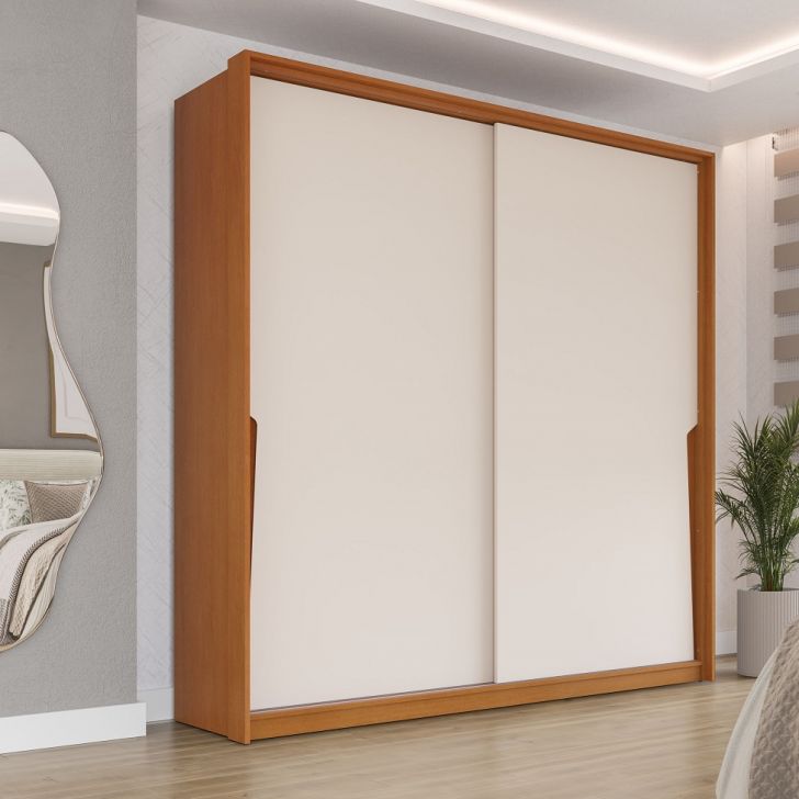 Guarda-roupa Casal Porto 2 Portas 2 Gavetas Freijó E Creme