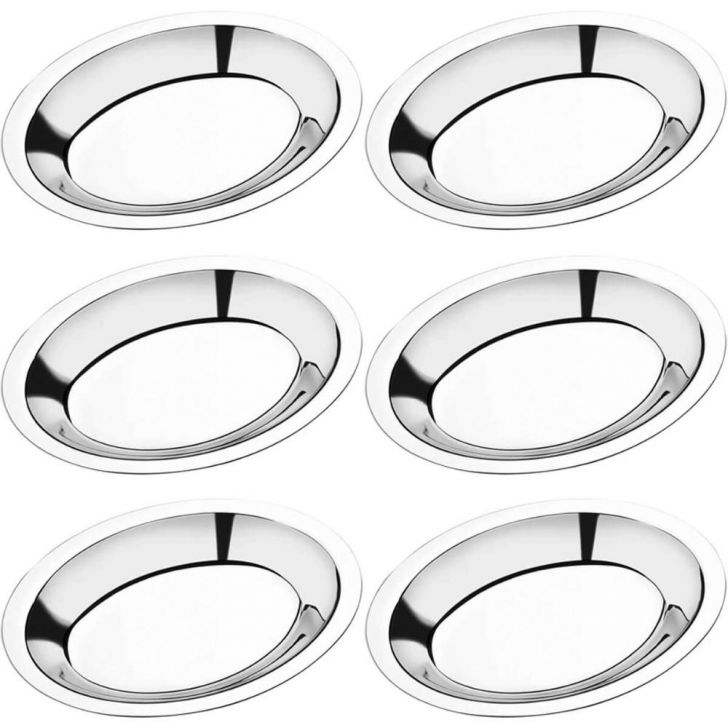 6 Travessas de Inox Ovais para Servir Porções Saladas 20cm Baixelas Fundas Pequenas Hercules