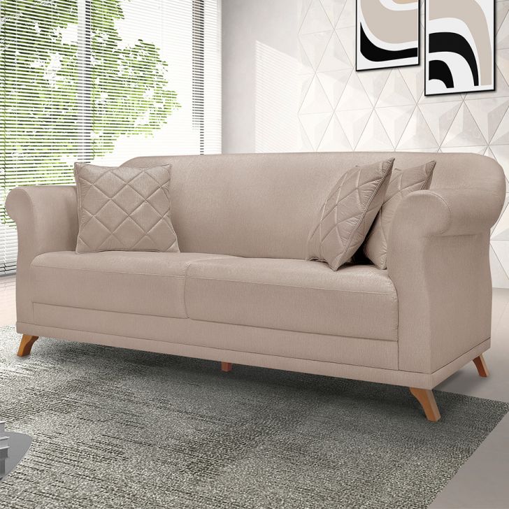 Image of Sofá 3 Lugares Abruzzo Linho Rústico Areia 220 Cm PLA-SP989UP55UEIMOB