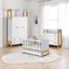Conjunto Infantil Alegria Branco Acetinado: Berço Alegria Mini Cama + Cômoda Alegria + Guarda-Roupa Alegria 3 portas 2 Gavetas