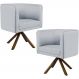 Kit 02 Poltronas Decorativa Base Giratória de Madeira Betina D02 Linho Cinza C-315 - Lyam Decor