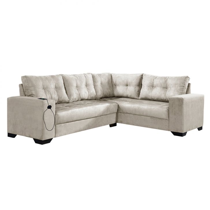 Image of Sofá De Canto 5 Lugares Dijon Com Entrada Usb Suede Areia PLA-IM730UP55EOUMOB