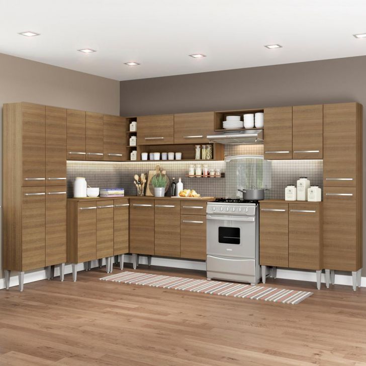 Cozinha Completa de Canto Reto Madesa Emilly Big com Armário e Balcão 21 Portas 1 Gaveta - Rustic