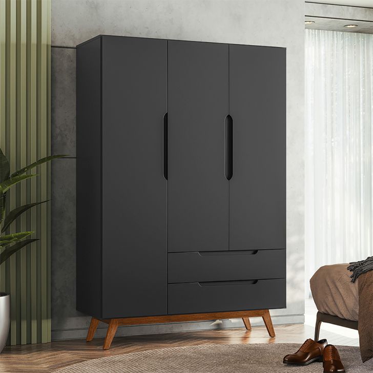 Guarda-roupa Solteiro Alpi 3 Portas 2 Gavetas Preto