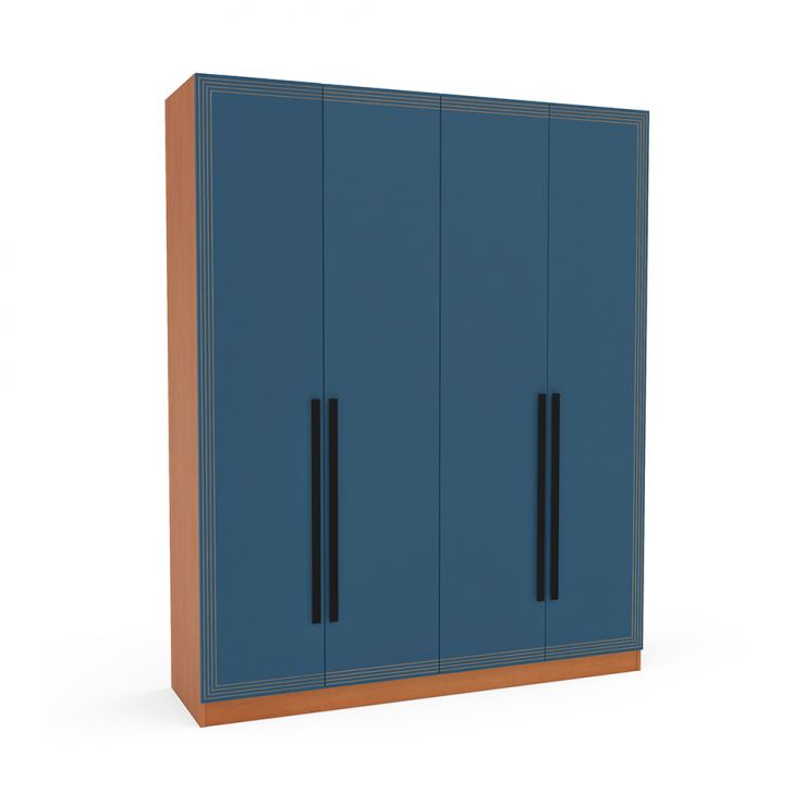 Guarda-roupa Casal Valência 4 Portas 4 Gavetas Freijó E Azul
