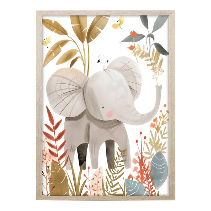 Quadro Infantil Selva Elefante sem Vidro Colorido 20x30 cm