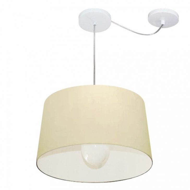 Pendente Cone Com Desvio Md-4275 Cúpula 30/40x45cm Algodão Crú - Bivolt