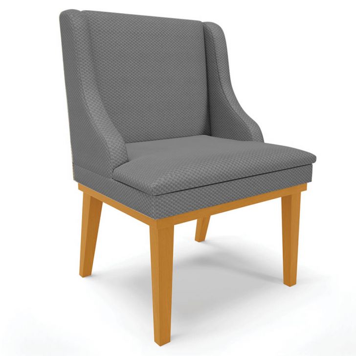 Cadeira Estofada para Sala de Jantar Base Fixa de Madeira Castanho Lia Veludo Grafite- Ibiza