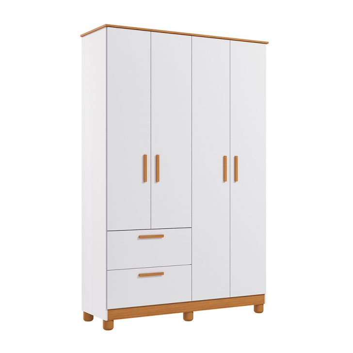 Guarda-Roupa Infantil Jujuba 4 Portas 2 Gavetas Branco e Nature