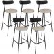 Kit 05 Banquetas Alta Bar Cozinha Sala De Jantar Milão L02 Couríssimo Preto Linho Bege - Lyam Decor