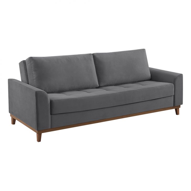 Sofá Living Casal 3 Lugares Alegra II Veludo Cinza