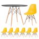 Mesa redonda Eames 100 cm + 6 cadeiras Eiffel DSW Mesa preto com cadeiras amarelo
