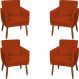 Kit 4 Poltronas Para Sala Decorativas E Confortáveis Beatriz Com Base Suede Terracota Pé Castanho - Clique E Decore