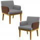 Kit 2 Poltronas Decorativas Sala Estar Beatriz W01 Linho Cinza Escuro Couríssimo Marrom - Lyam Decor