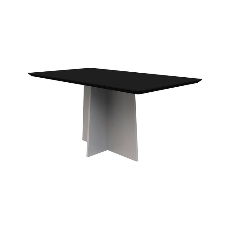 Mesa de Jantar Retangular com Tampo de Vidro Anitta Preta e Off White 160 cm