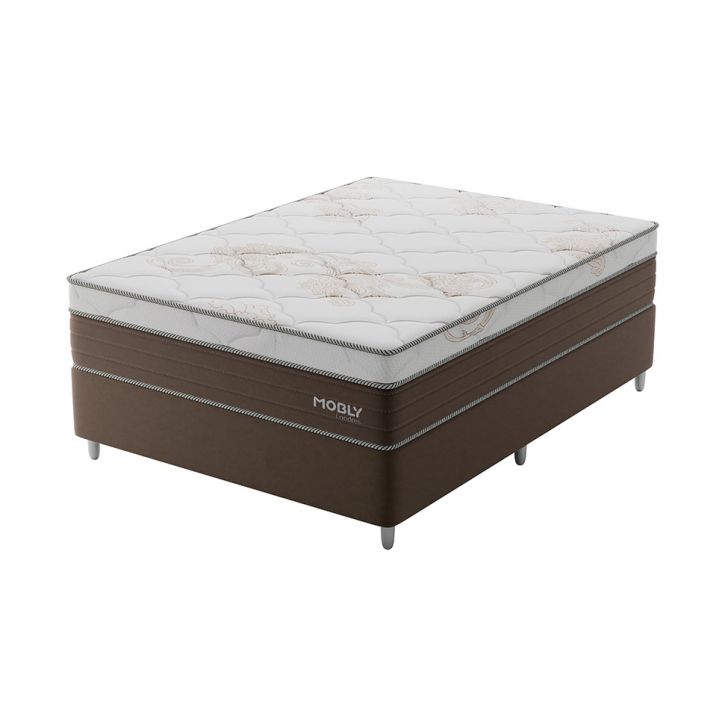 Cama Box Casal Londres Com Colchão Molas Ensacadas (63x138x188) Marrom E Branca