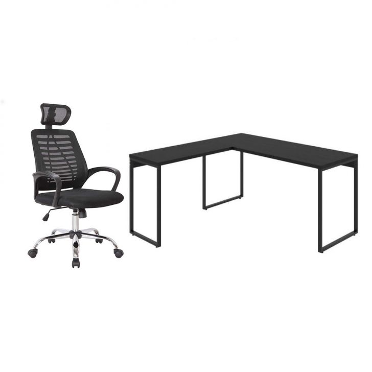 Conjunto de Mesa Kuadra II 150 cm com Cadeira de Escritório Diretor Giratória Light Preta