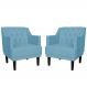 Kit 02 Poltronas Decorativas Clássica Pés Trapézio Suede Azul Turquesa - DS Estofados