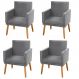 Kit 04 Poltronas Decorativas Lauren Pés Palito Suede Cinza - Desk Design