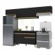 Armário de Cozinha Compacta 260cm com Leds Veneza Up Multimóveis V2022 Preto/Dourado