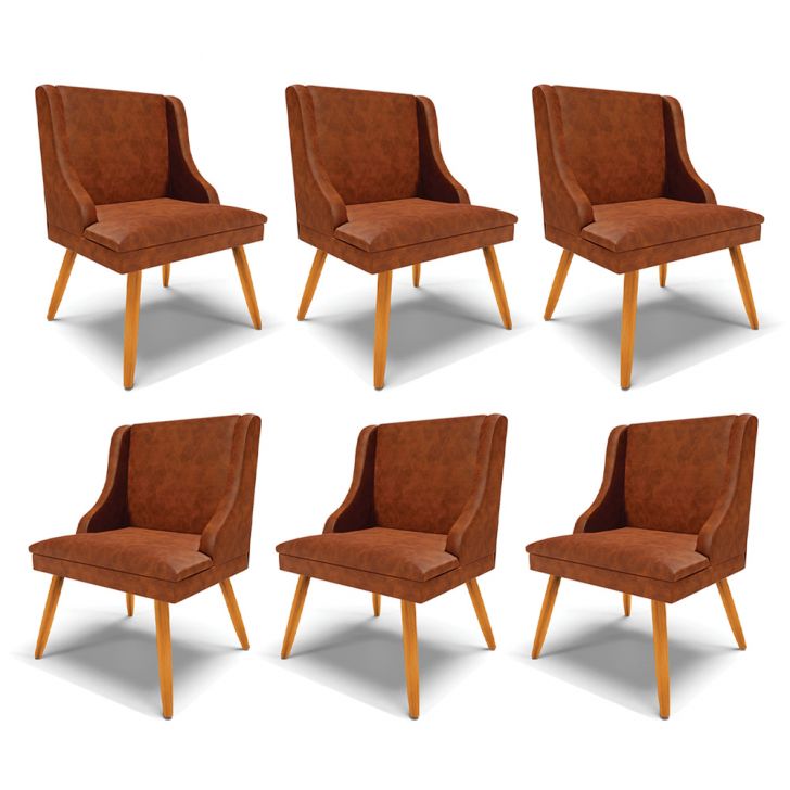 Kit 6 Cadeiras Decorativas Sala de Jantar Pés Palito de Madeira Firenze PU Nozes/Natural G19 - Gran Belo