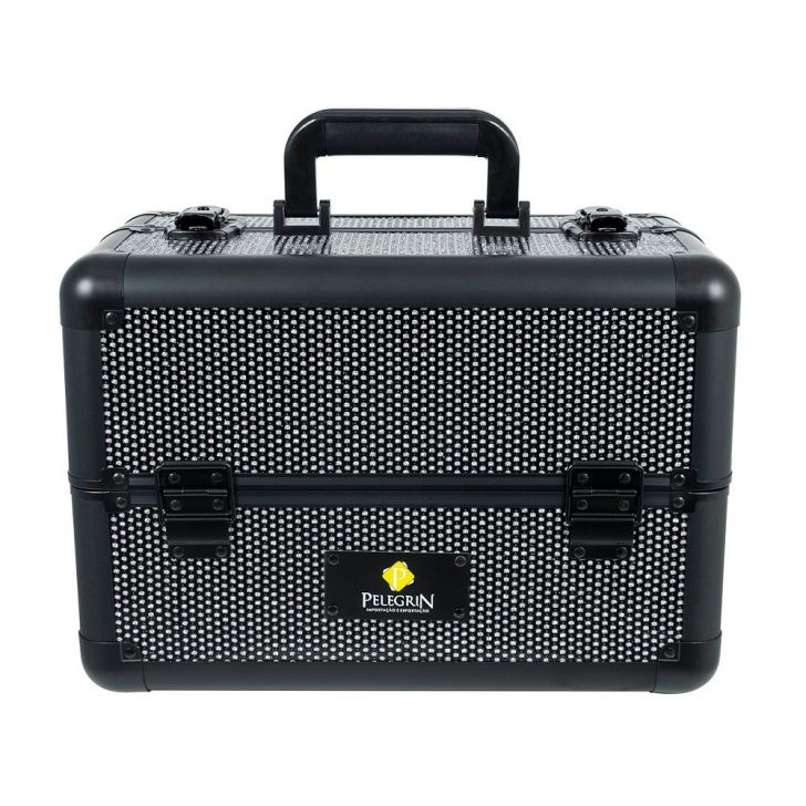 Maleta Maquiagem Joias Manicure Alumínio ABS Pelegrin PEL-M1017 Preta Cristal
