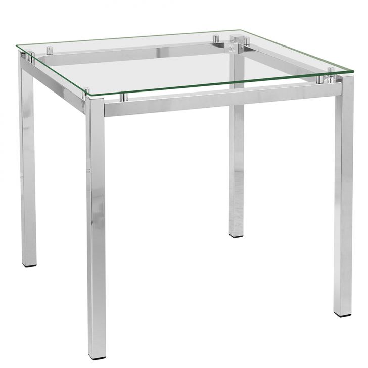 Mesa de Jantar Retangular com Tampo de Vidro Tube Cromada 80 cm