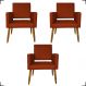 Kit 3 Poltronas Decorativas Confortáveis Para Sala Isa Suede Vermelho Pé Castanho - Clique E Decore