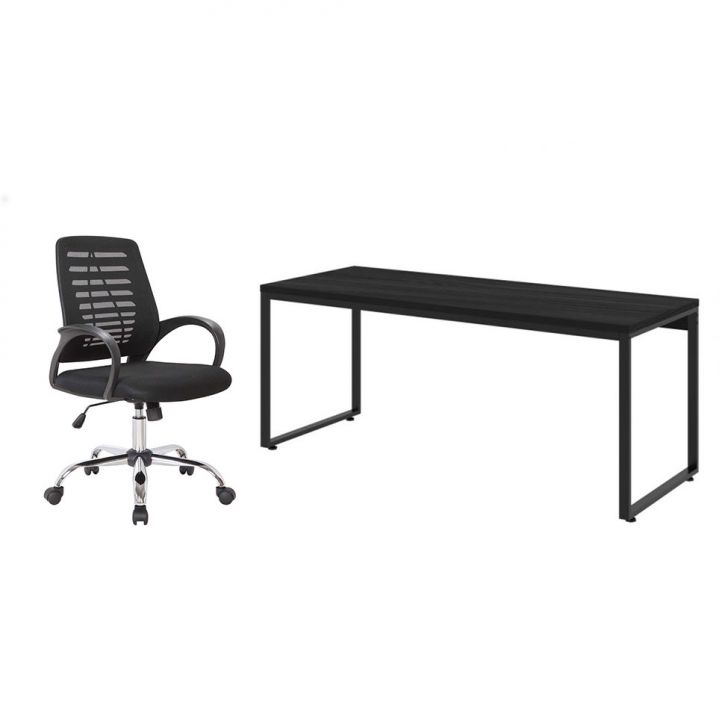 Conjunto de Mesa Kuadra com Cadeira de Escritório Secretária Giratória Light Preta