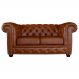 Sofá 2 Lugares Sala de Estar Chesterfield com Pés Madeira Couro Conhaque Brilho G40 - Gran Belo
