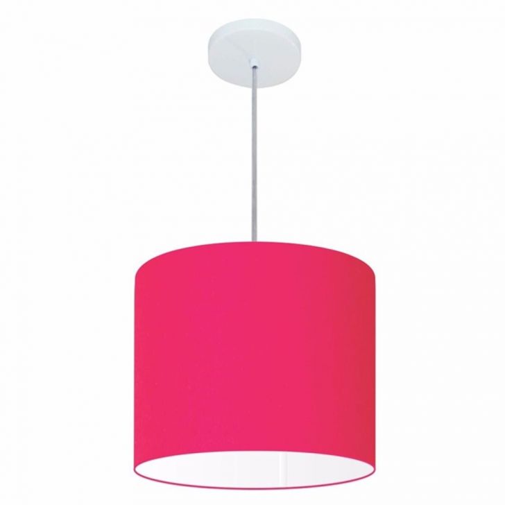 Pendente Cilíndrico Md-4054 Cúpula em Tecido 30x21cm Rosa Pink - Bivolt