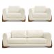 Kit 2 Poltronas e Sofá Living 2 Lugares 1,60m Lottus Linho Natural Pés Castanho - Pallazio