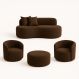 Conjunto 02 Poltronas + Sofá e Puff Curvo Orgânico Nature Gaia Boucle Marrom- Montanaris Decor