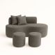 Conjunto Sofá Curvo Orgânico + 2Puffs Nature Gaia Suede Cinza - Montanaris Decor